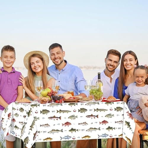 Vyntrago 3PCS Fishing Table Cloth, Plastic Party Tablecloth Decorations (54" x 108") Disposable Fish Party Supplies Table Cover, for Little Fisherman Decorations, Birthday thumbnail 2