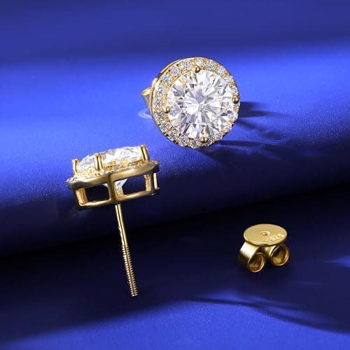 Moissanite Halo Earrings Stud Screw Back 0.2-8.0ct 3-10mm 18K White Gold Plated 925 Sterling Silver Lab Round Cut Brilliant Moissanite Halo Earrings for Women Men thumbnail 8