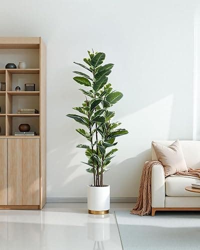 FLOWORLD Artificial Rubber Tree Plant 6ft Tall Faux Ficus Tree Potted Fake Tropical Plants Decorative House Plants Large Floor Artificial Trees for Home Office Decor, Without The Pot thumbnail 9