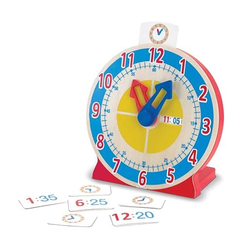 Melissa & Doug Turn & Tell Wooden Clock - Educational Toy with 12+ Reversible Time Cards - Image 1