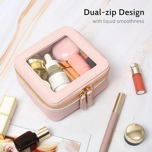 Aveniee Mini Clear Makeup Bag, Small Cosmetic Bags Travel Toiletry Pouch Organizer, TSA Approved Make up Case with Zipper, Car Bag for Essentials,Pink thumbnail 2