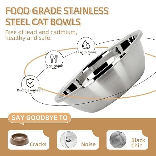 Elevated Cat Bowl, Raised Cat Food and Water Bowl Set for Indoor Cats, Splash Proof with 2 Stainless Steel Pet Food Bowls for Cats and Puppies, Whisker Fatigue and Dishwasher Safe - White thumbnail 4