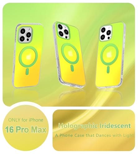 Amzfield Magnetic for iPhone 16 Pro Max Case, Compatible with MagSafe Cute Colorful Gradient Iridescent Matte Shockproof Protective Rainbow Aesthetic Phone Case for Women Girls Green & Yellow thumbnail 2