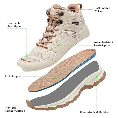 ANJOUFEMME Womens Waterproof Hiking Boots Lightweight Non-Slip Outdoor Boots for Trekking Backpacking and Camping thumbnail 4