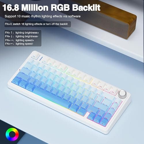 AULA F75 Pro Wireless Mechanical Keyboard,75% Hot Swappable Custom Keyboard,RGB Backlit,Pre-lubed Linear Switches,Side Printed PBT Keycaps Mechanical Gaming Keyboards,Gradient Blue thumbnail 6