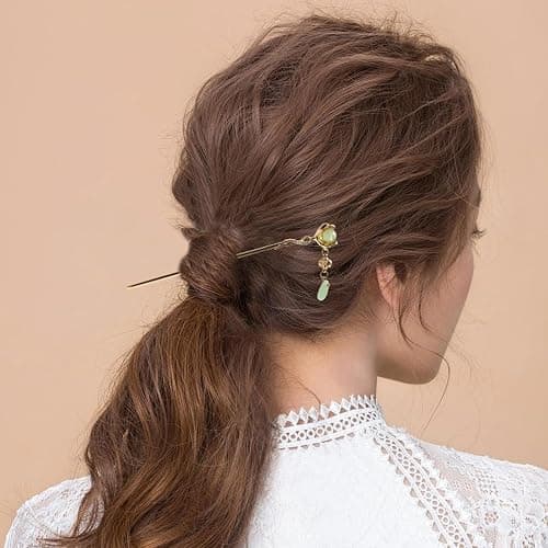 10Pcs Gold Vintage Hair Sticks Pins Metal Long Hairpins with Butterfly Flower Pearls Beads Jade Tassel Pendant Asian Chinese Hanfu Hair Chopsticks Hair Bun Updo Holders Hair Accessories for Women thumbnail 5
