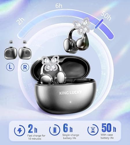 King Lucky Open Ear Earbuds Clip on Wireless Bluetooth 5.4 Headphones with Mic,50H Play,ENC Call,Waterproof,Jewelry Ear Buds,Comfortable for Small Ears&Glasses Wearers,Workouts (03-Black) thumbnail 5