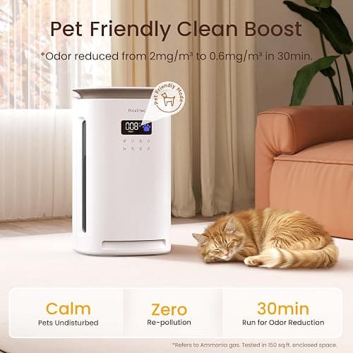 Provirtec Pro-Level Air Purifier for Home Pets, No More Pet Floating Fur, Dander & Odor Worries, 360° Wide Intake, H13 True HEPA, Auto/Pet Mode & Washable Pre-Filter,Ultra Quiet for Bedroom/Large Room thumbnail 7