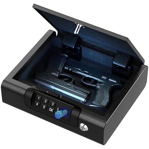 Biometric Gun Safe for Pistols 3-Ways unlock Fingerprint Digital PIN Key Unlock Handgun Safe with Sound, Lock box for Cloakroom living room Bedroom Nightstand and Car BILLCONCH - Image 1