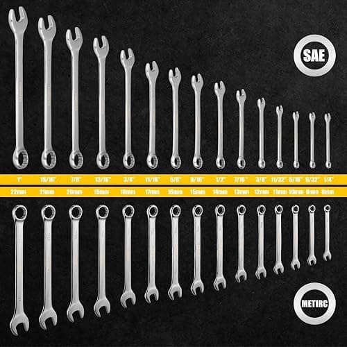 DEKOPRO Combination Wrench Set, SAE&Metric, 30-piece, 1/4'' to 1'' & 8-22mm, 12-Point, Chrome Vanadium Steel, with Plastic Tray thumbnail 2