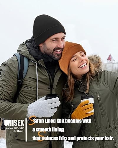 Satin Lined Knit Beanie Hat-100% Cotton Winter Hats for Women Men Silk Lining Soft Slouchy Warm Cuffed Beanies Hat thumbnail 5