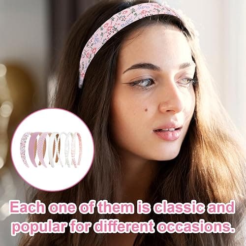Giantree 7 Pcs Headbands for Women Girls Headbands Set (Pink) | Non Slip Floral Headbands Padded Headbands, Vintage Wide Headband Bandana Hair Accessories, for Women thumbnail 6
