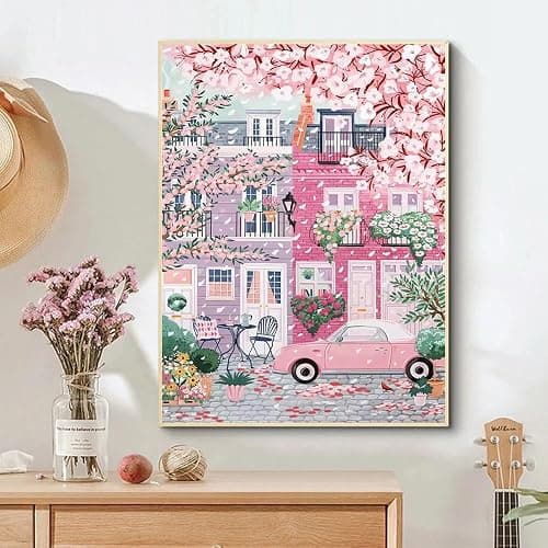 Sakura City Diamond Painting Kits for Adults, 5D Diamond Art Painting by Numbers Kits, DIY Flowers Diamond Dots Art Kits, Full Round Drill Diamond Art Kits for Adults for Home Wall Decor, 12x16 inch thumbnail 2