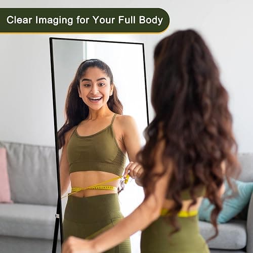 NicBex Full Length Mirror with Stand, 56"x19" Aluminum Alloy Frame Floor Mirror, Black, Shatter-Proof Glass - Free Standing, Leaning Against Wall or Wall-Mounted, for Bedroom Living Room Dressing Room thumbnail 4