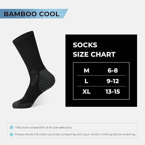 BAMBOO COOL Men's Crew Socks Athletic Running Sports Socks, Cushioned Moisture Wicking, Breathable Arch Support 6 Pack thumbnail 6