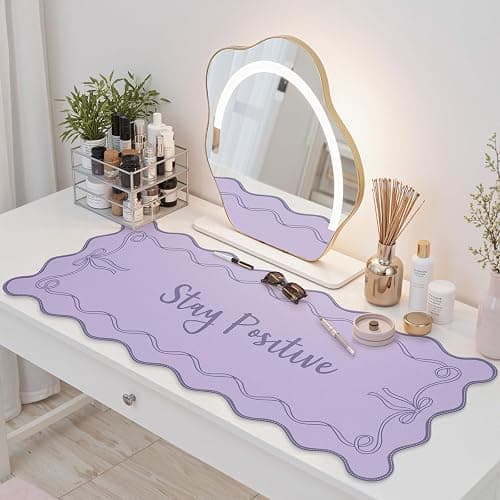 iCasso Purple Office Decor for Women, Scalloped Desk Cover Mat, Large Mouse Pad, Leather Waterproof Accessories Blotter, Non-Slip Mousepad for Organizer Office Dorm Supplies Teacher Girly thumbnail 7