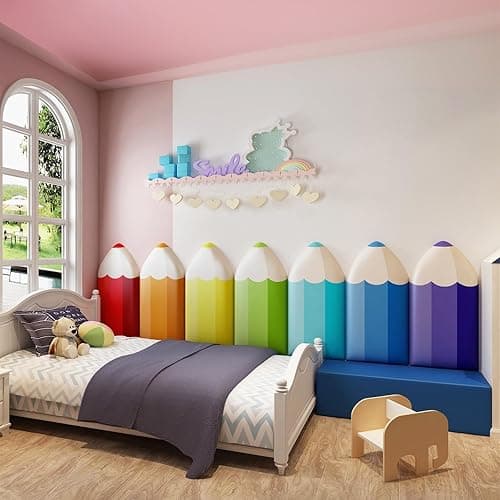 3D Anti-Collision Wall Padding, Pencil Shaped Upholstered Wall Panels, Peel and Stick Headboard, Playroom Decor Wall Padded, Nursery Sensory Wall Stickers (Orange, 12) - Image 1