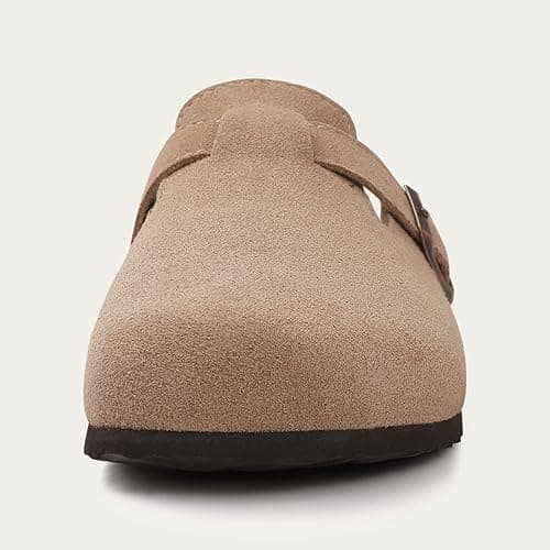 KIDMI Women's Suede Clogs Leather Mules Cork Footbed Sandals Potato Shoes with Arch Support - 8.5 - Taupe thumbnail 4