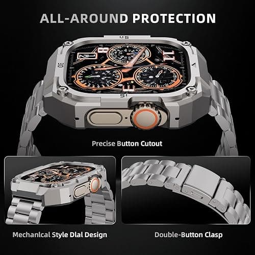 Formal Stainless Steel Band/Case Compatiable for 45mm Apple Watch Band for Men,Metal Apple Watch Bumper Case with Strap for iWatch Band Series 9 8 7,Titanium thumbnail 4