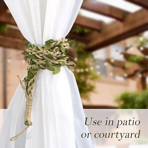 Valea Home Curtain Tiebacks Ropes Natural Burlap Rope Holdbacks with Artificial Vines Fake Foliage Ivy Leaf for Rustic Wedding Party Home Decorative Curtain Holders, Set of 4 thumbnail 6