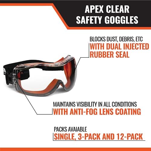 Malta Dynamics APEX Safety Goggles - ANSI Z87 Fog Resistant Safety Goggles for Construction, Anti Scratch Protective Eyewear thumbnail 3