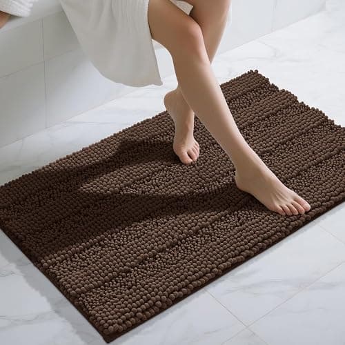 Yimobra Bathroom Rug Mat 44 x 24, Non Slip and Super Absorbent Bath Mat,Machine Washable Quick Dry,Ultra Plush Chenille Shower Rugs for Bathroom Floor Sink Tub and Shower Outside,Brown thumbnail 2