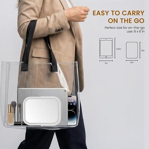 Rechargeable Travel Makeup Mirror, 8"×6" Small Vanity Mirror with Lights, 1500mAH Battery, 3-Color Lighting, Dimmable, 360° Rotation, Portable Desk Mirror with Storage Pouch, Travel Essentials (White) thumbnail 4