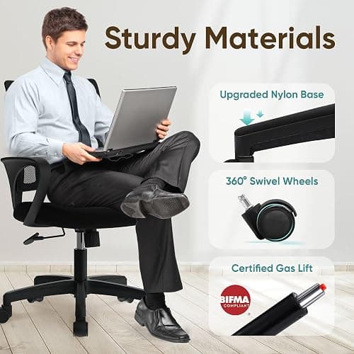 ETONEX Office Chair with Ergonomic Mid Back Cushion Lumbar Support Adjustable Swivel Rolling Computer Gaming Desk Chair Comfy Mesh Seat Wheels Home Executive Use (1, All Black) thumbnail 7