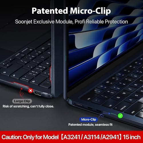 Soonjet Compatible for MacBook Air 15 inch Case M4 2025 2024 2023 M3 M2 [100% Match Official Color] [Ultra Thin Armor] Protective Hard Shell Matte Cover for Laptop A3241 A3114 A2941 - Midnight Clear thumbnail 7