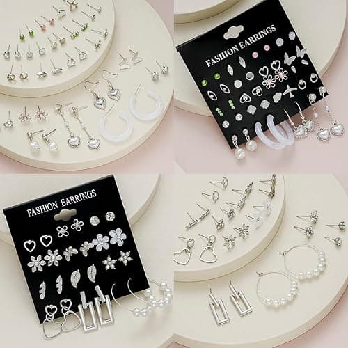 84 Pairs Gold Stud Earrings Set for Women Multipack, Fashion Pearl Cubic Zirconia Butterfly Earrings Packs Piercings, Hypoallergenic Stud Hoops Earrings for Gift thumbnail 4