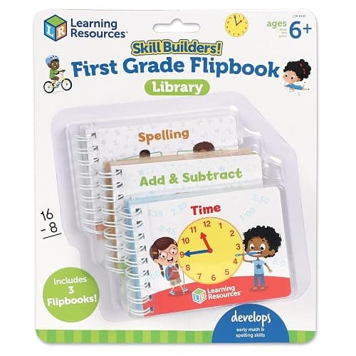 Learning Resources Skill Builders! First Grade Flipbook Library - 3 Pieces, Ages 6+, Math and Spelling Activities for Kids, First Grade Must Haves - Image 1