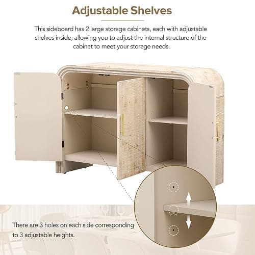 LETBASK 47.2" Retro Minimalist Curved Sideboard with Gold Handles,Adjustable Storage Cabinet Shelves for Living Room, Dining Room, or Office Decor(Natural Wood Wash,47.2" Sideboard) - Natural Wood Wash,47.2"sideboard thumbnail 4