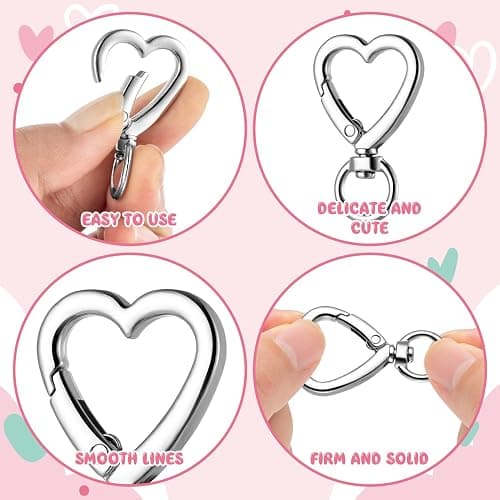 Metal Heart Shape Keychain, 20pcs Sliver Heart Carabiner Clips for Keys, Snap Hook Keychain Clip for Wristlets, Card Holders and Picture Keychains thumbnail 4