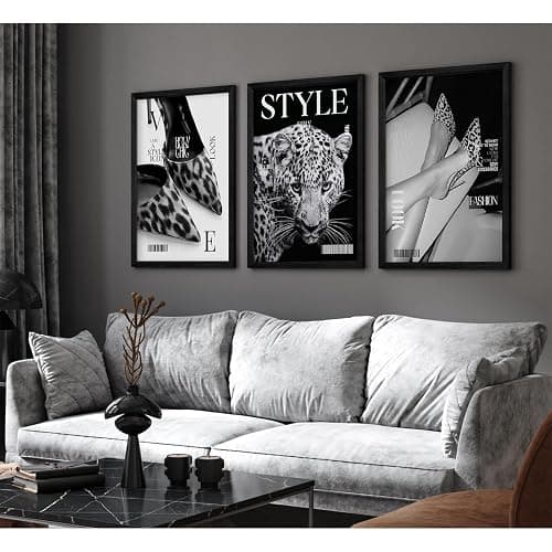 Black Leopard Wall Art Y2k Cheetah Canvas Wall Decor Fashion Trendy Posters Vintage Aesthetic Pictures Luxury Heels Painting Stockholm Prints for Bedroom Living Room 16x24 Inch Framed Set of 3 thumbnail 3