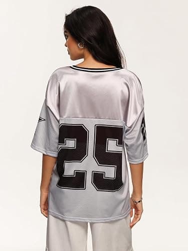 SOLY HUX Women's Y2k Baggy T-Shirts V Neck Half Sleeve Sportswear Tees Jersey Top Streetwear thumbnail 2
