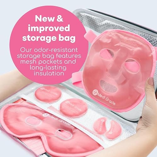 Medi Grade Face Ice Pack and Cooling Eye Mask Set, ChillGel Gel Mask, Pink | Ice face mask and gel eye mask for puffy eyes and dark circles, cooling self care with storage bag thumbnail 6