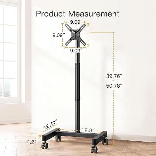Perlegear Rolling TV Stand, Mobile TV Stand on Wheels for 13-50 inch TVs with Height Adjustment & 30° Tilt, Portable TV Cart with Wheels Holds 44lbs, Max VESA 200x200mm thumbnail 4