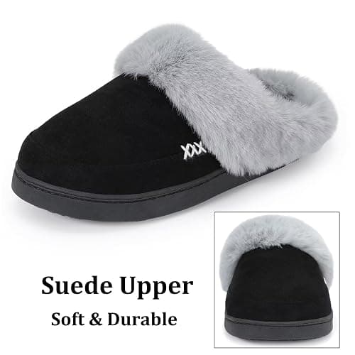 NineCiFun Women's and Men's Memory Foam House Slippers, Faux Fur Lined Indoor Fuzzy Slippers with No-slip Sole, Slip on Suede Home Shoes, Warm Winter Gift for Women & Men thumbnail 4