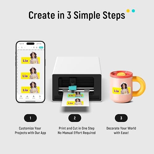 Liene PixCut S1 Color Sticker Printer & Cutting Machine - All-in-One Sticker Maker for DIY Crafts, Custom Labels & Gifts. Thermal Dye-Sublimation Photo Printer, 300 DPI, Precise AI Auto-Cutting thumbnail 3