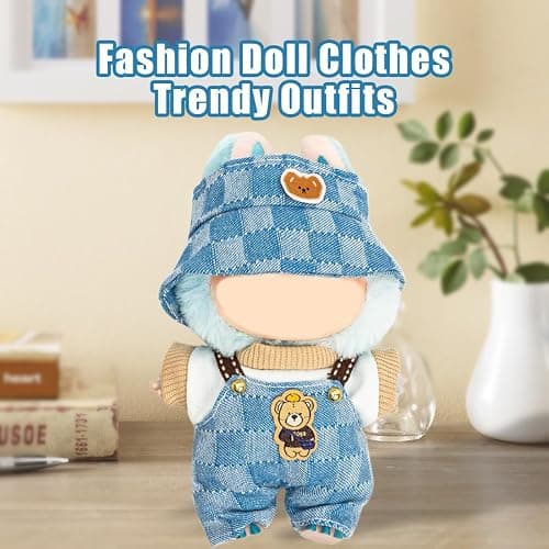 Clothes for Labubu 17cm Dolls(NO Doll) Dolls Outfit for Labubu with Accessories Suit Cute for Lububu Stylish Dress Up Set for LA BUBU Denim Plaid thumbnail 3