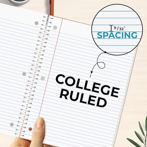 Rosmonde 5 Subject Notebook College Ruled, 6 Value Pack, 300 Pages (150 Sheets), 8 x 10-1/2", 5 Subject College Ruled Spiral Notebooks for School & Office, Thick Paper Fights Ink Bleed, 3 Hole Punched thumbnail 9