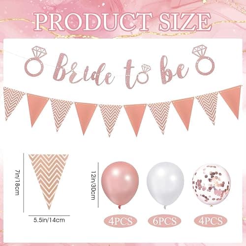16 Pcs Hen Party Decorations Set, Bride To Be Letter Banner, Hen Party Banner, 14 Rose Gold Latex Bride Balloon for Just Married Sign Getting Married Night Party Decorations thumbnail 3