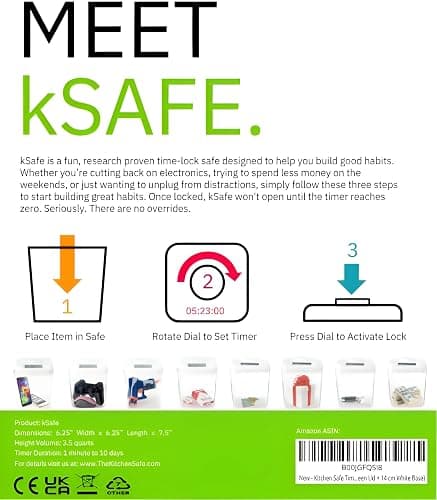 ﻿﻿﻿K-Safe Time Locking Container (Medium), Timed Lock Box for Cell Phones, Snacks, and Other Unwanted Temptations (White Lid + White Base, with Access Port) thumbnail 8