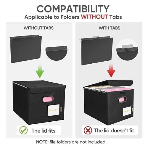 BALEINE File Organizer Box with Lid, Collapsible File Folder Organizer with Plastic Slide, Hanging File Folder Box for Office Document Storage (1 Pack, Black) thumbnail 6
