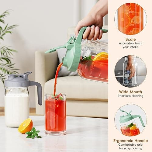 Glass Mason Jar Pitcher, 64 oz Wide Mouth Jug with Pour Spout Handle Lid for Cold Brew Coffee, Ice Beverage, Iced Juice, Lemonade, Sun Tea, Fruit Drinks Container(Purple) thumbnail 5