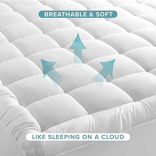 Bare Home Twin XL Mattress Topper Cotton Top - Twin Extra Long - Soft Plush Topper for Mattress - College Dorm Room Essentials - Cooling Breathable Air Flow - 8" to 21" Deep Pocket (Twin XL, White) - Twin XL - White thumbnail 7
