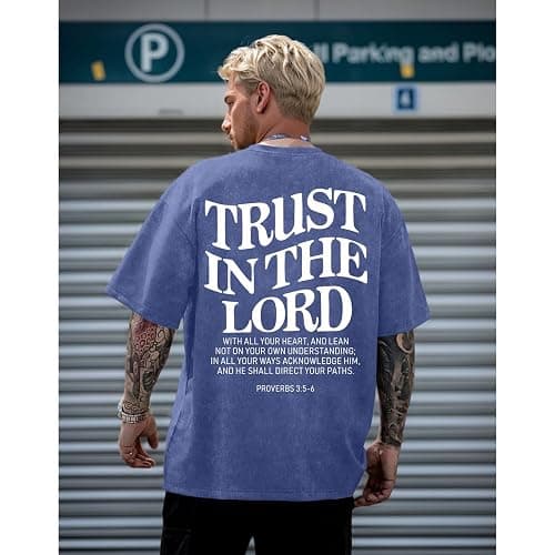 Wrenpies Mens Oversized Christian Shirts God Faith Jesus Religious Tshirts Trust in The Lord Bible Verse Tees Acid Wash Tops thumbnail 5