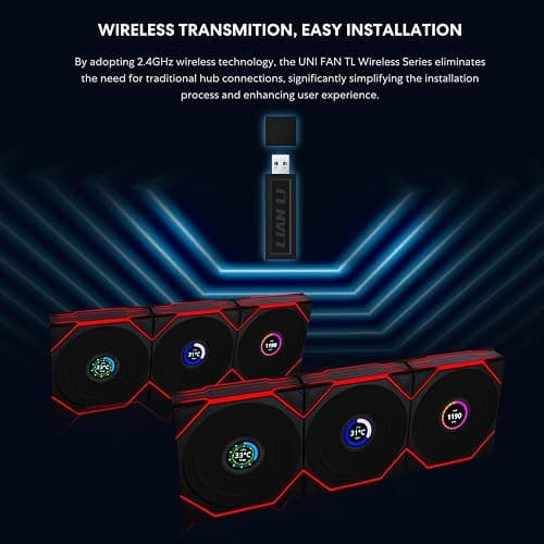 Lian Li UNI Fan TL LCD Wireless 140-Single Pack(Reverse Blade)-2.4 GHz Wireless Signal 140MM ARGB Fan-Infinity Mirror-Daisy-Chain-Lighting Effects-Controller NOT Included&Required-Black (14RTLLCD1W1B) thumbnail 4