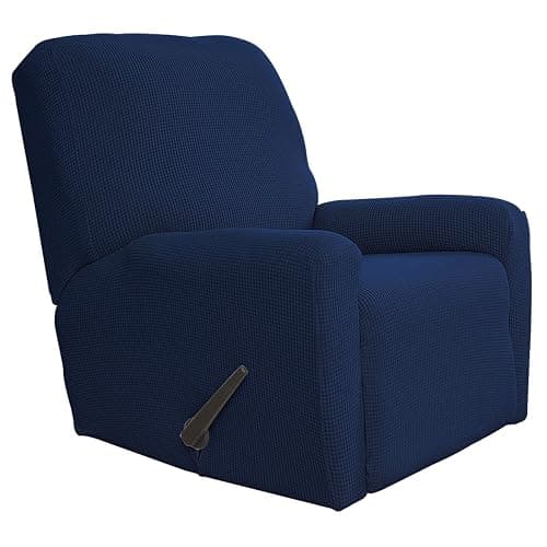 Easy-Going Recliner Stretch Sofa Slipcover Sofa Cover 4-Pieces Furniture Protector Couch Soft with Elastic Bottom Spandex Jacquard Fabric Small Checks(Recliner,Navy) Large - Image 1