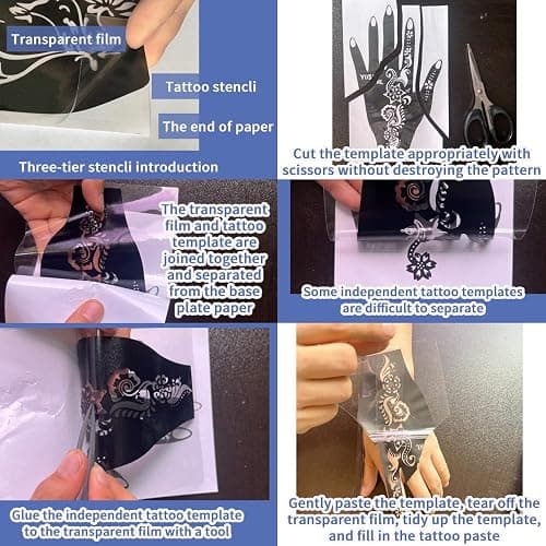 11 Sheets total 84 Tattoo Patterns, 6 Pcs 3 Color (Brown Black Maroon) Temporary Tattoo Kit, Tattoo Stencils Kit thumbnail 5